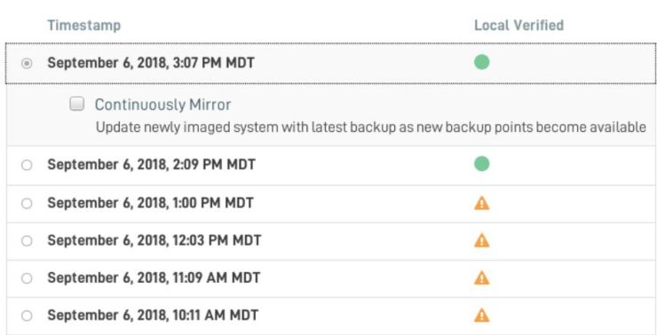 Datto select recovery point